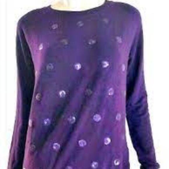 Kersh Sequined Polka Dot Crewneck Sweater Purple New With Tags - Picture 1 of 3